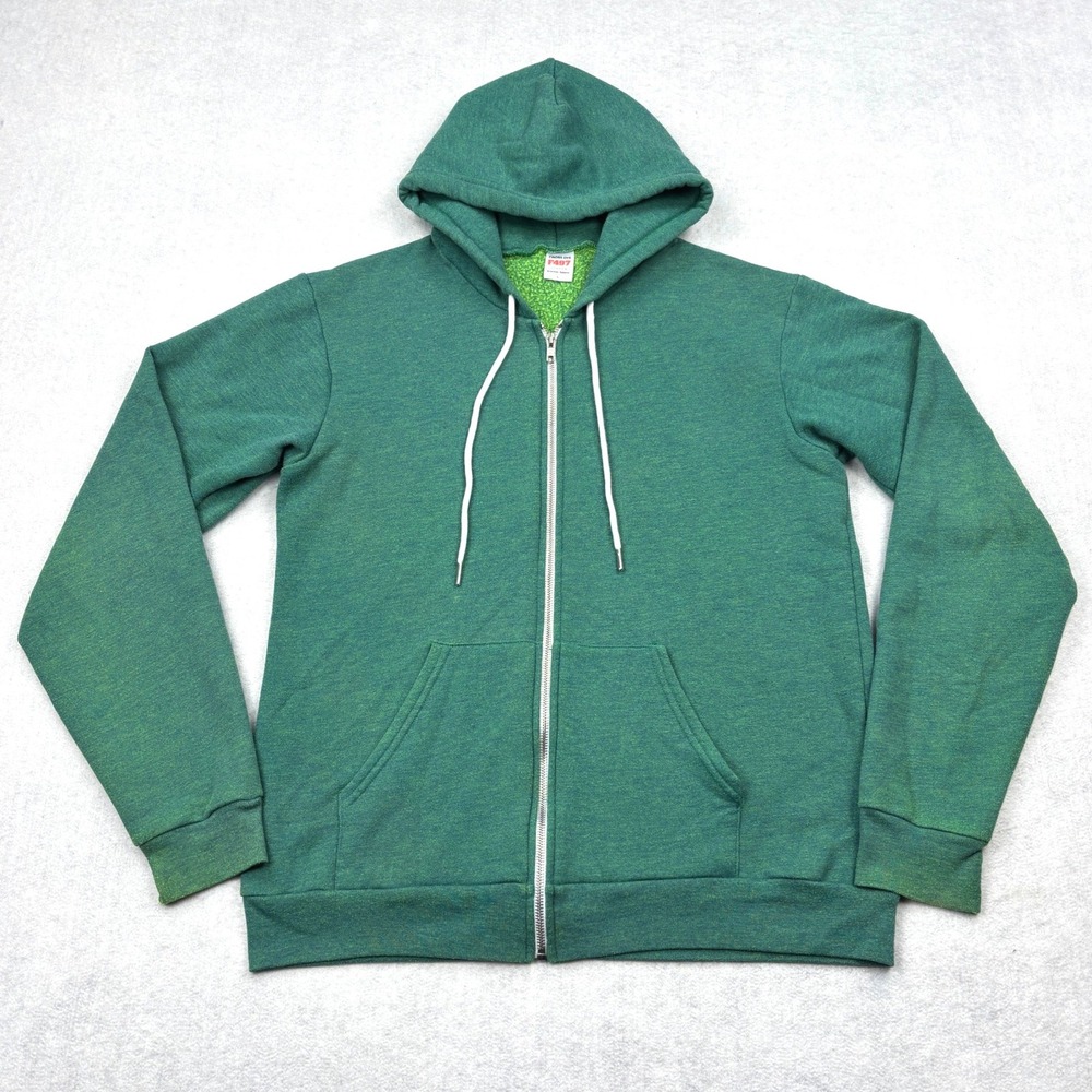 American Apparel Hoodie Mens Large Green Cross Dye Zip Up Fleece Made in USA L